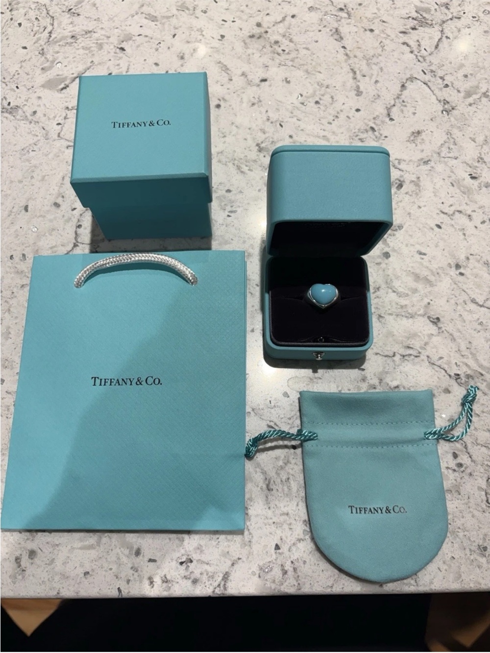 Tiffany & Co. Blue Heart Ring Cabochon Heart 6.5